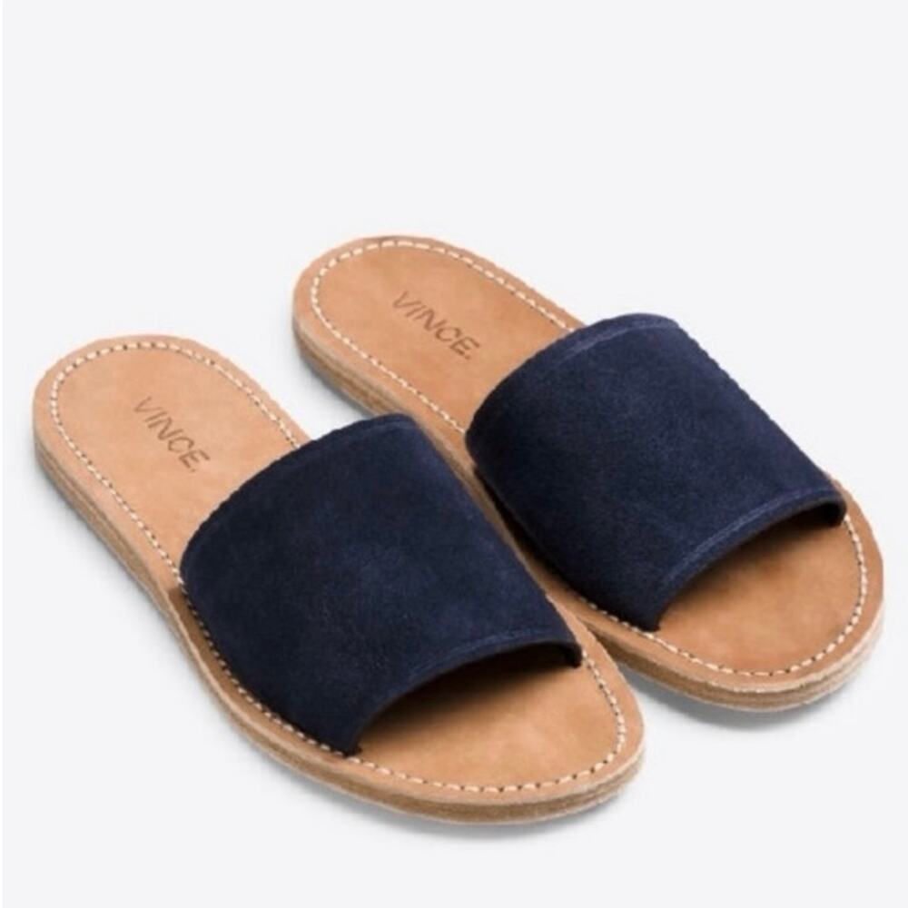 Vince Blue Suede Slide Classic Summer Sandals Size 8.5